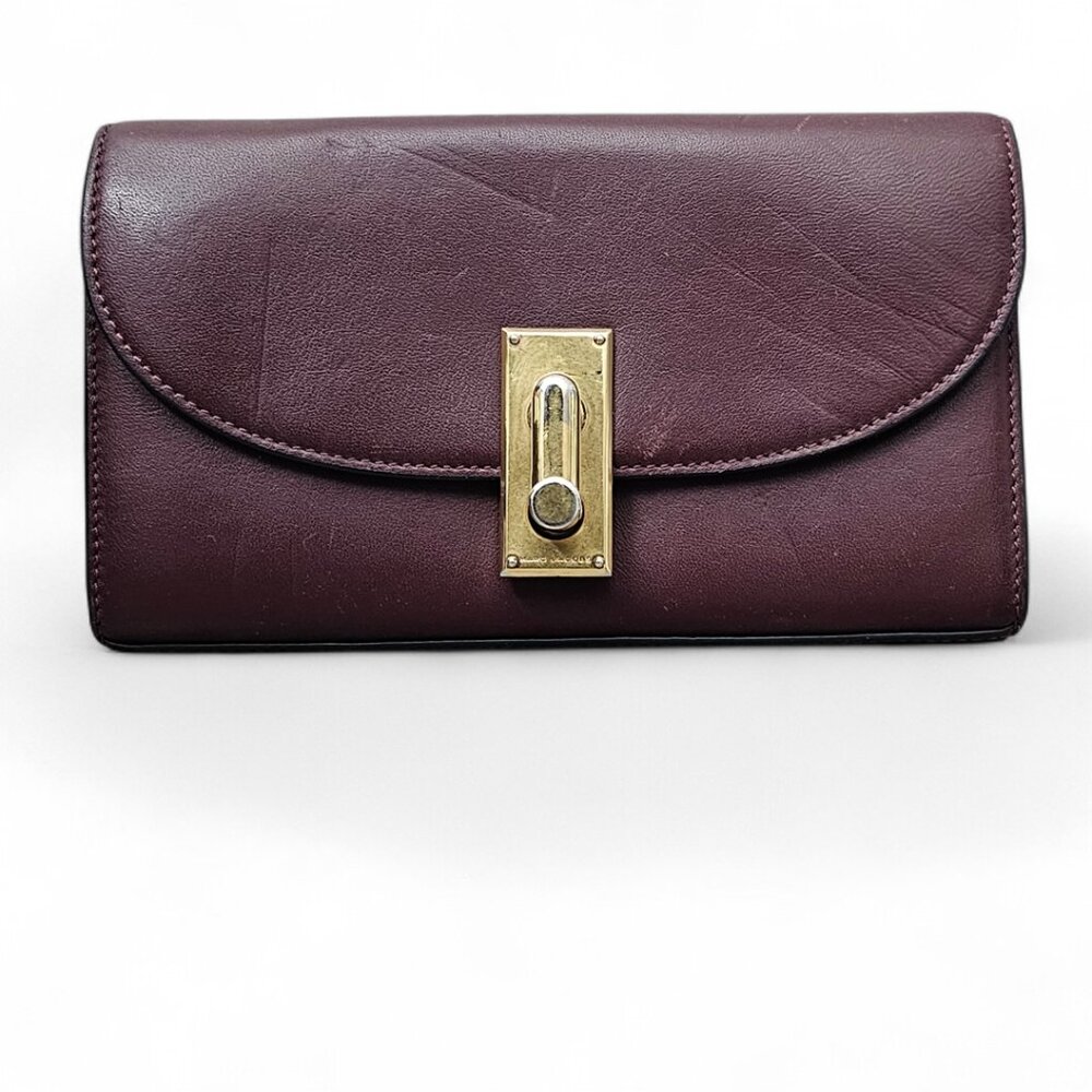 Marc Jacobs West End Gilded Turnlock Flap Leather Long Maroon Wallet Rare - Picture 12 of 16